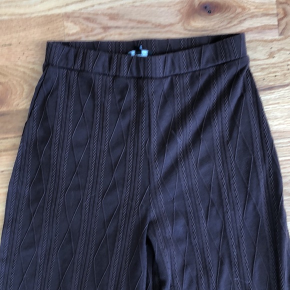 Espresso Brown Knitted Wide Leg High Rise Pants - Picture 4 of 6